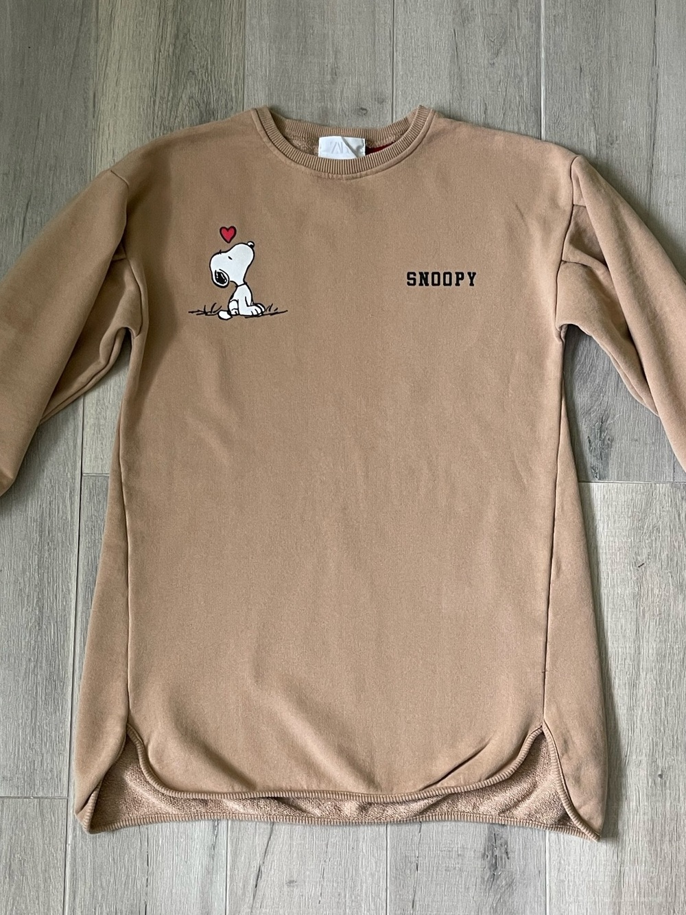 Zara Kids Girls Peanuts Snoopy Sweatshirt Dress Size 10 140 Beige Graphic - Picture 3 of 9